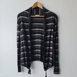 Max & Co Metallic Stripe Fine Knit Wool Blend Open Cardigan
